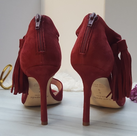 Kate Spade Suede T-strap Open Toe Red Wine Shoes - Picture 7 of 8