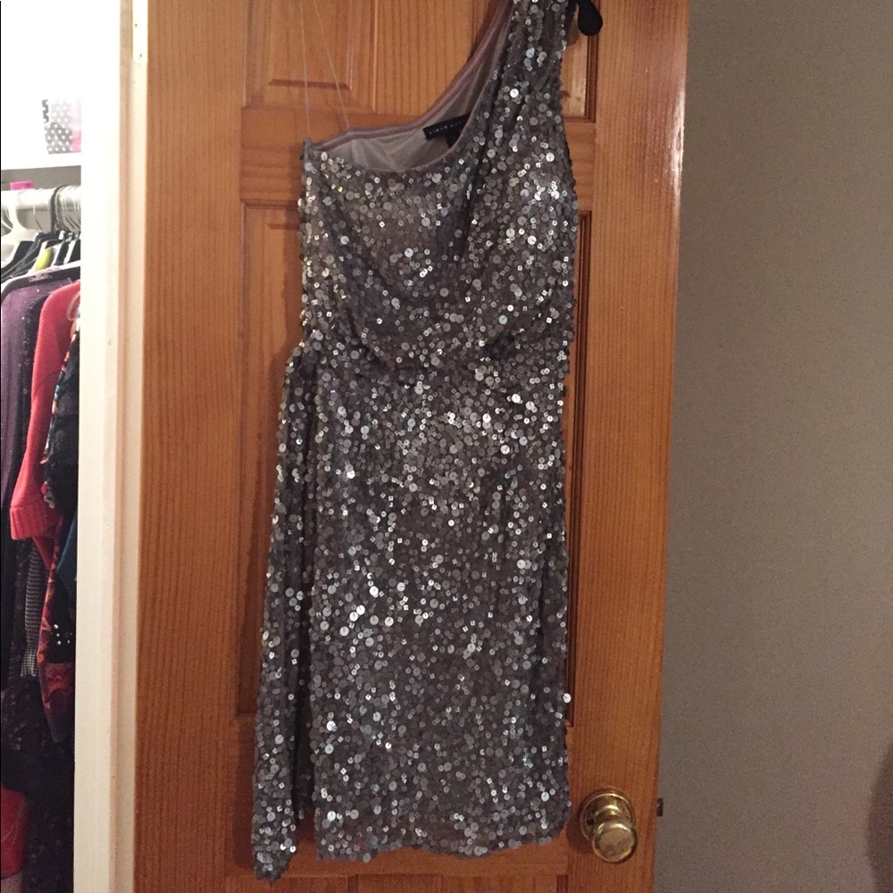 Aidan Mattox Silver Sequence One Shoulder Dress - image 1
