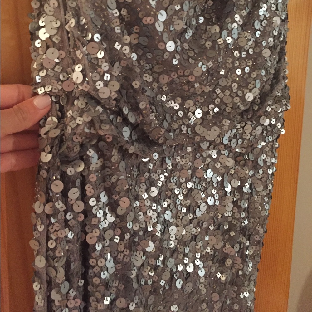 Aidan Mattox Silver Sequence One Shoulder Dress - image 2