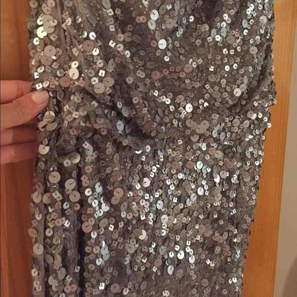 Aidan Mattox Silver Sequence one Shoulder Dress - Picture 2 of 4