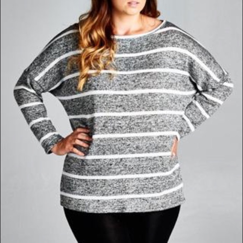 NWOT Super Soft Gray & White Striped Sweater