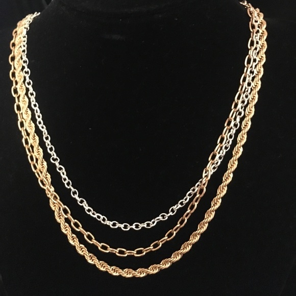 Triple chain two gold tone  one silver tone - Picture 2 of 3
