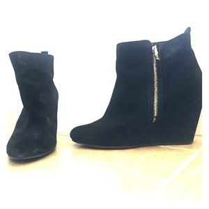 Black suede Booties, BCBG. Gently worn.