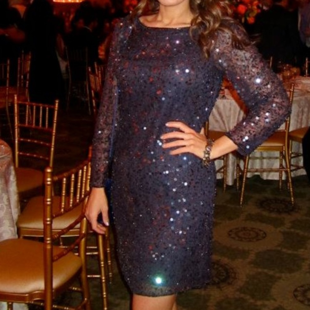 Gorgeous beaded Pisarro Nights long sleeved dress