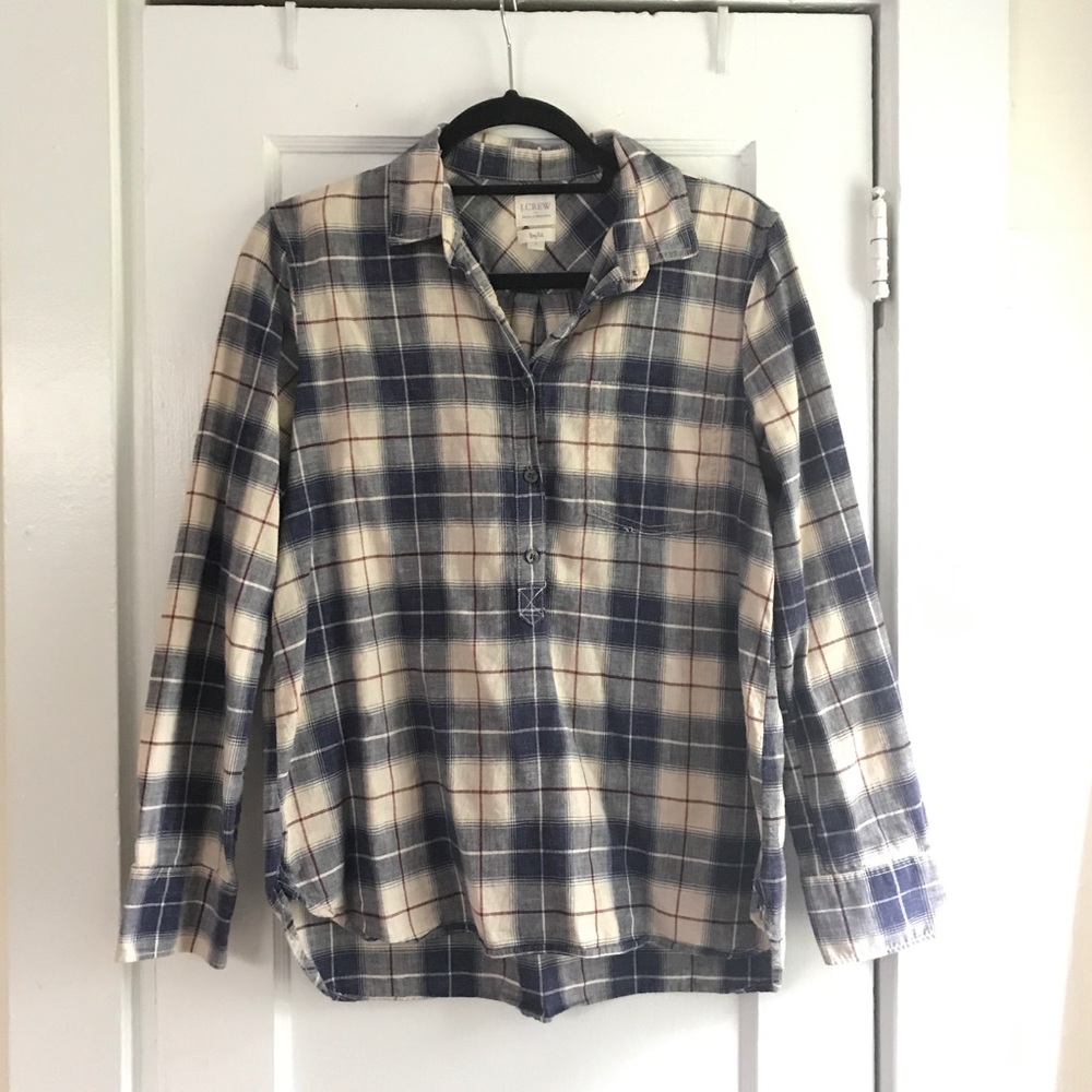J.Crew Plaid Cotton Linen Boy Fit Half Button Pullover, Size S