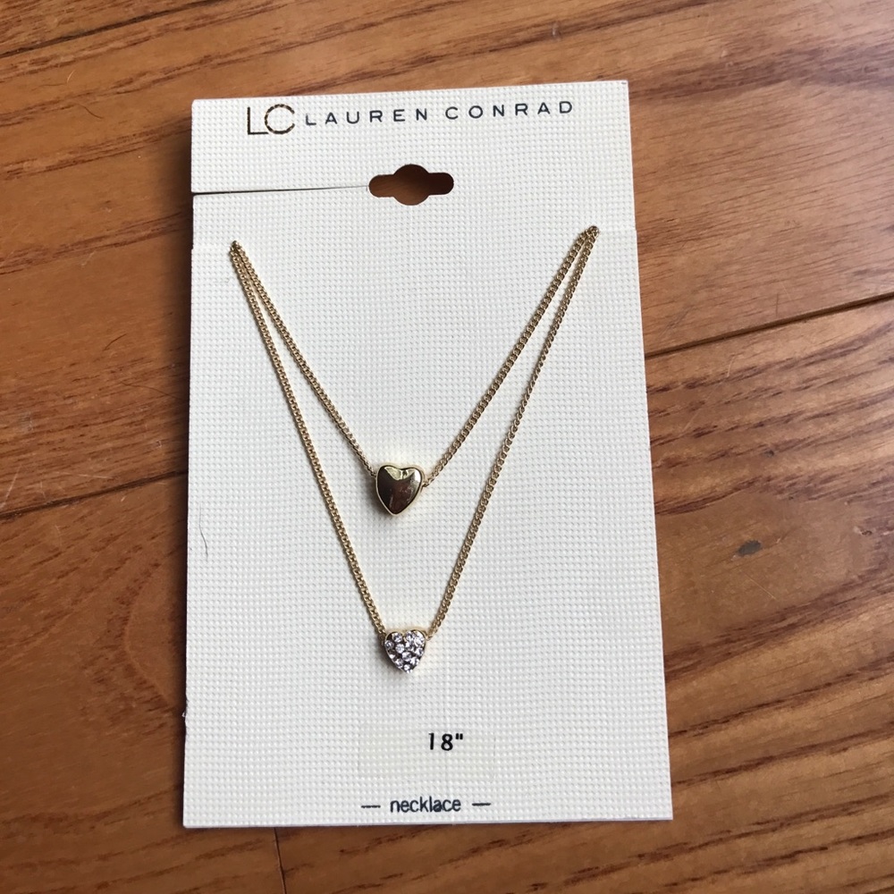 NWT Lauren Conrad double heart gold necklace