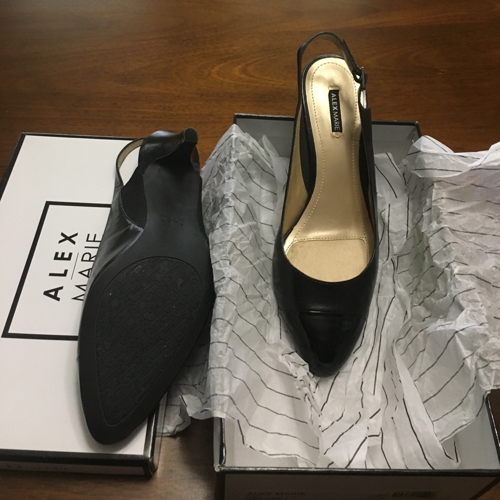 Alex Marie black sling back pumps.