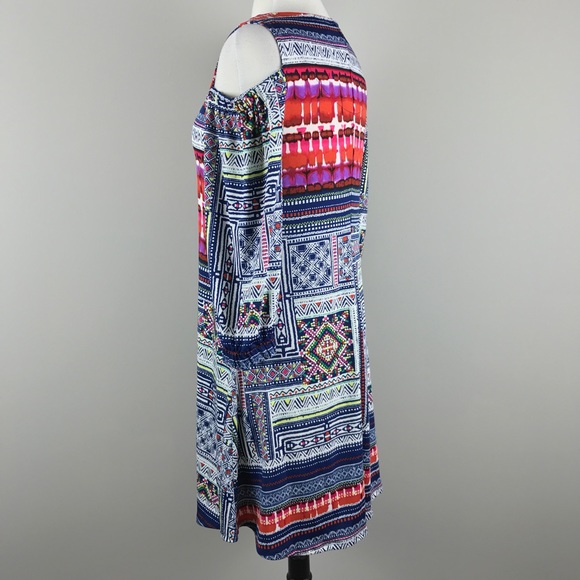 {New Directions} Open Shoulder Printed Swing Dress - Picture 5 of 8