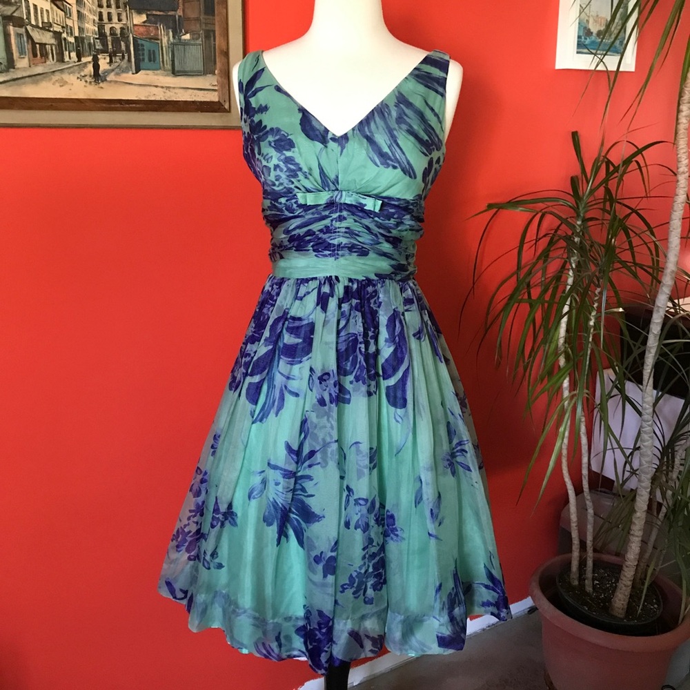 50's Style Fit and Flare Dress Seafoam Silk