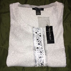 WH|BM Silver Embellished Cardigan Sz L - NWT