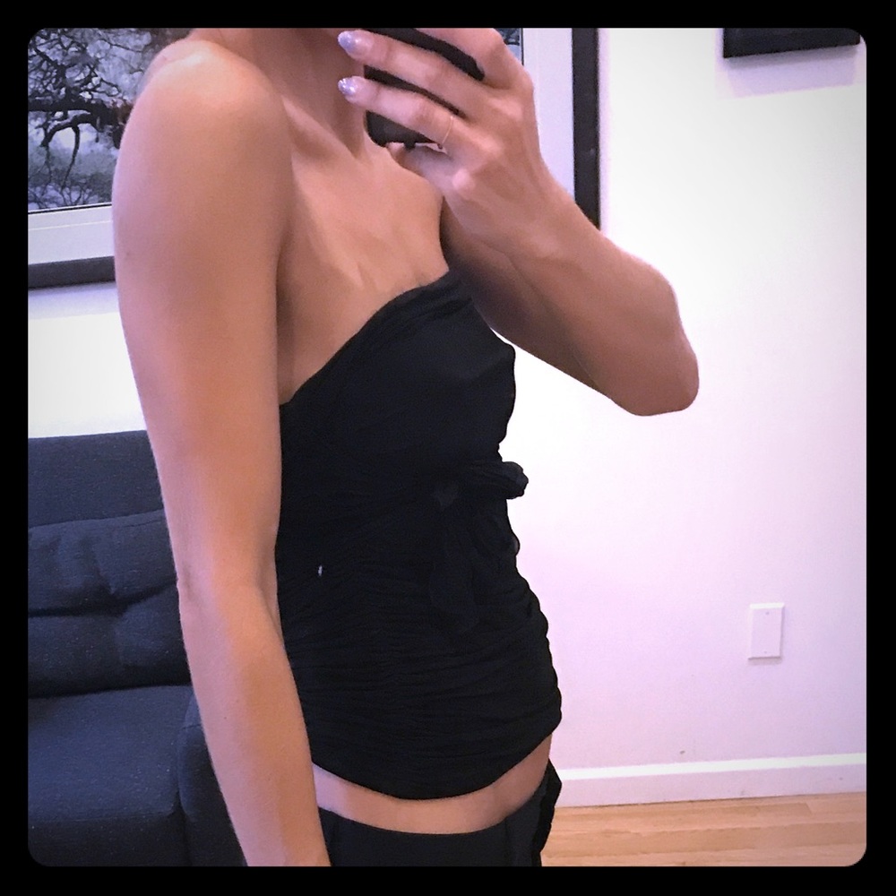 Black tube top with silk tie detail