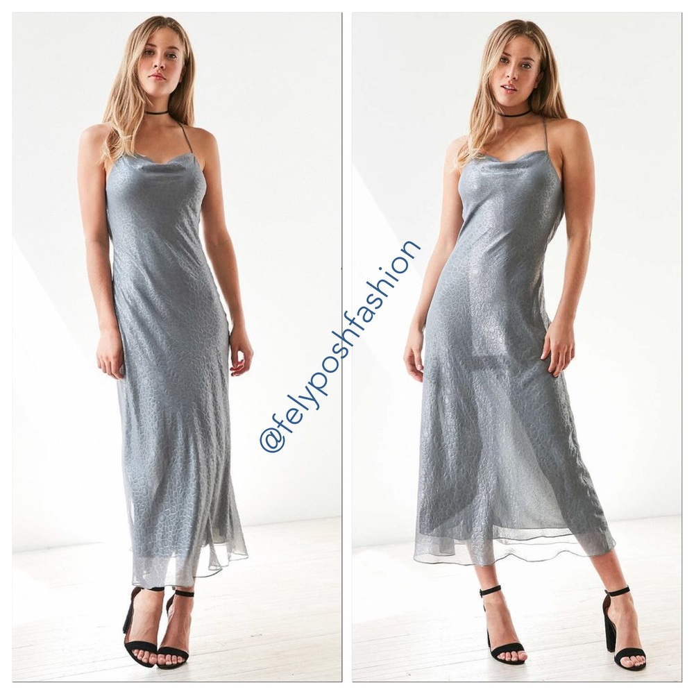 Silence + Noise Metallic Croc Bias Midi Slip Dress