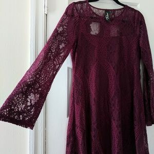 Trixxi Burgundy Long Sleeve Lace Dress