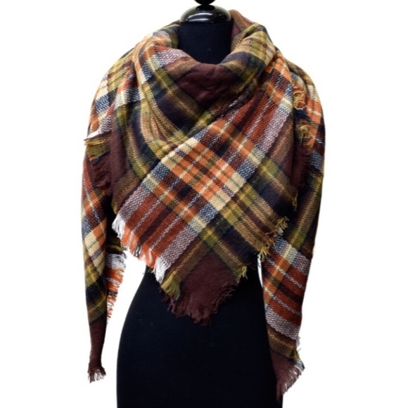 Brown Tartan Plaid Oversized Blanket Scarf - Picture 2 of 2