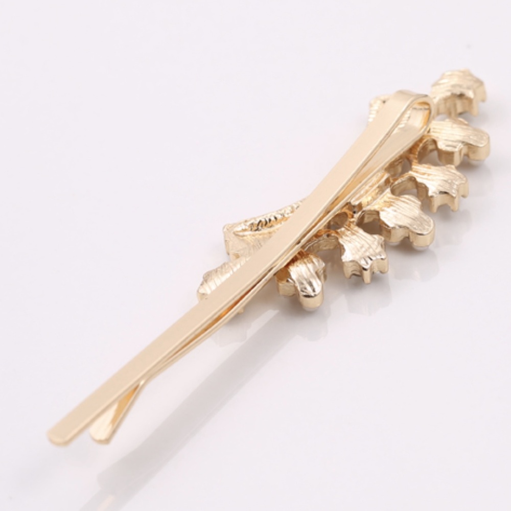 Gold Tone Crown with Pearl Rhinestone Bobby Pin - Picture 3 of 5