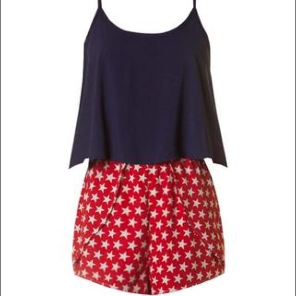 Peach Love California Dresses & Skirts - NWOT Navy & Red Stars Romper- Size Small