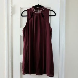 Maroon High Neck Shift Dress