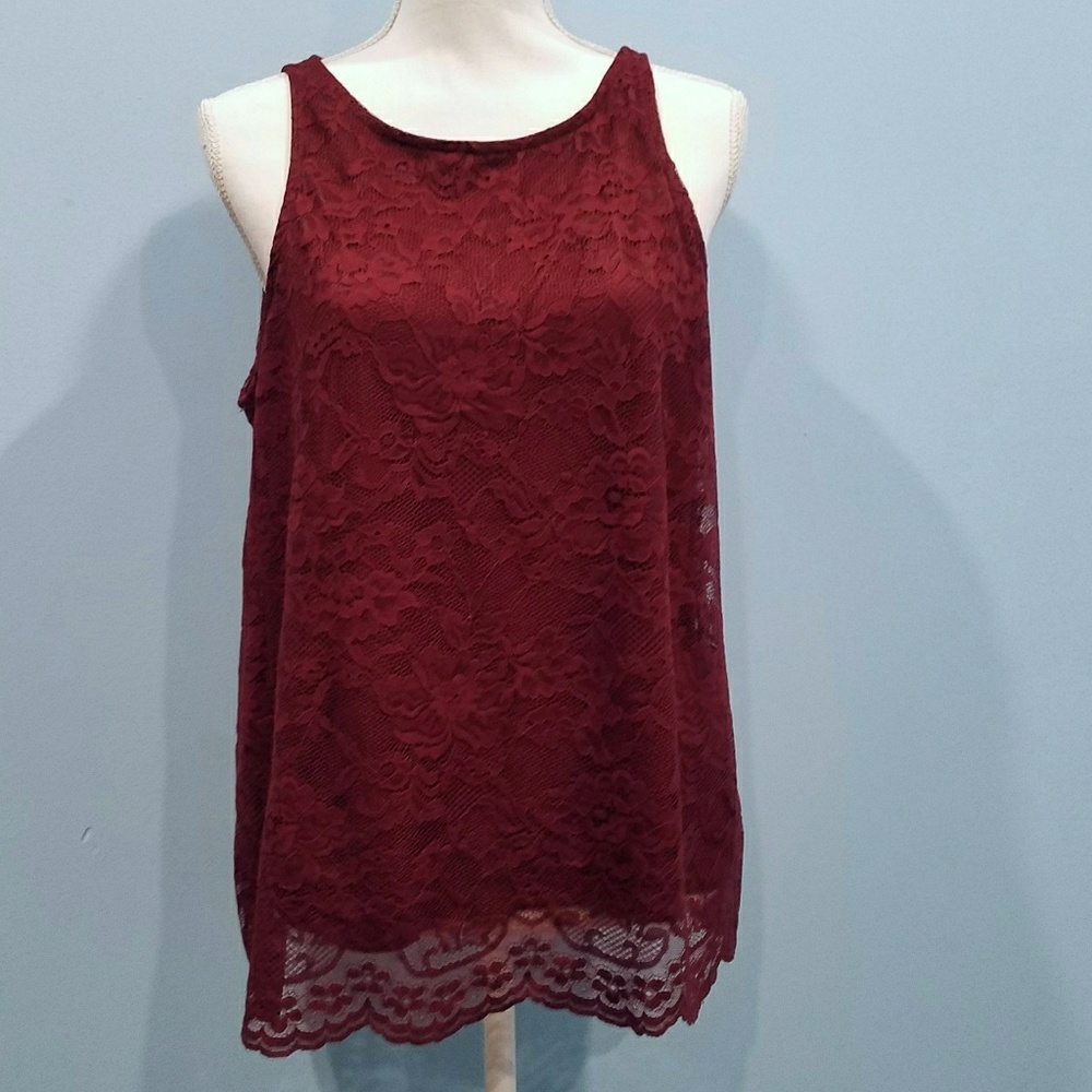 NWT RUE21 burgundy lace overlay tank top