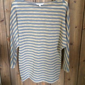 gray & tan striped lightweight dolman sleeved top
