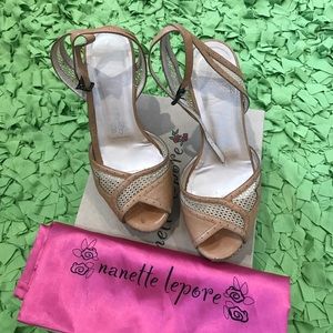 Nanette Lepore mischevious mesh tan wedge