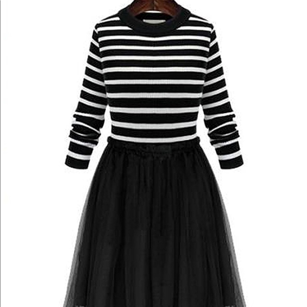 Black/White Striped Fancy Dress