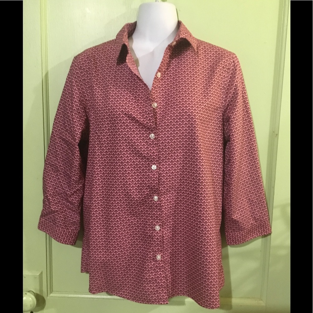 LAND'S END - Pink & Brown "No Iron" Shirt