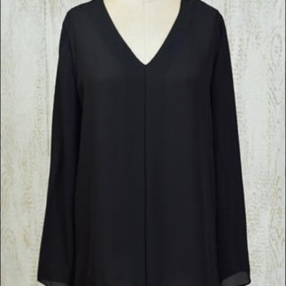 NWOT Black V Neck Slightly Sheer Blouse