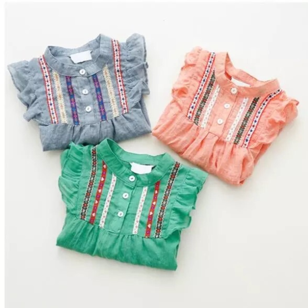 Embroidered Boho Girls Long Sleeve Shirt