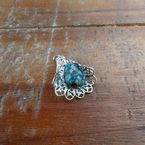 Blue Stone and Silvertone Fan Pendant
