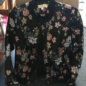 Black Floral Print Bomber Jacket