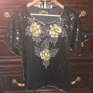 Vintage Joseph Le Bon sequin floral top. Vintage Joseph Le Bon sequin floral top.