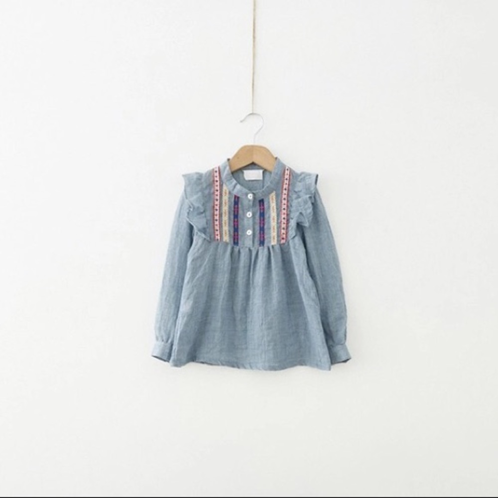 Embroidered Boho Girls Long Sleeve Shirt