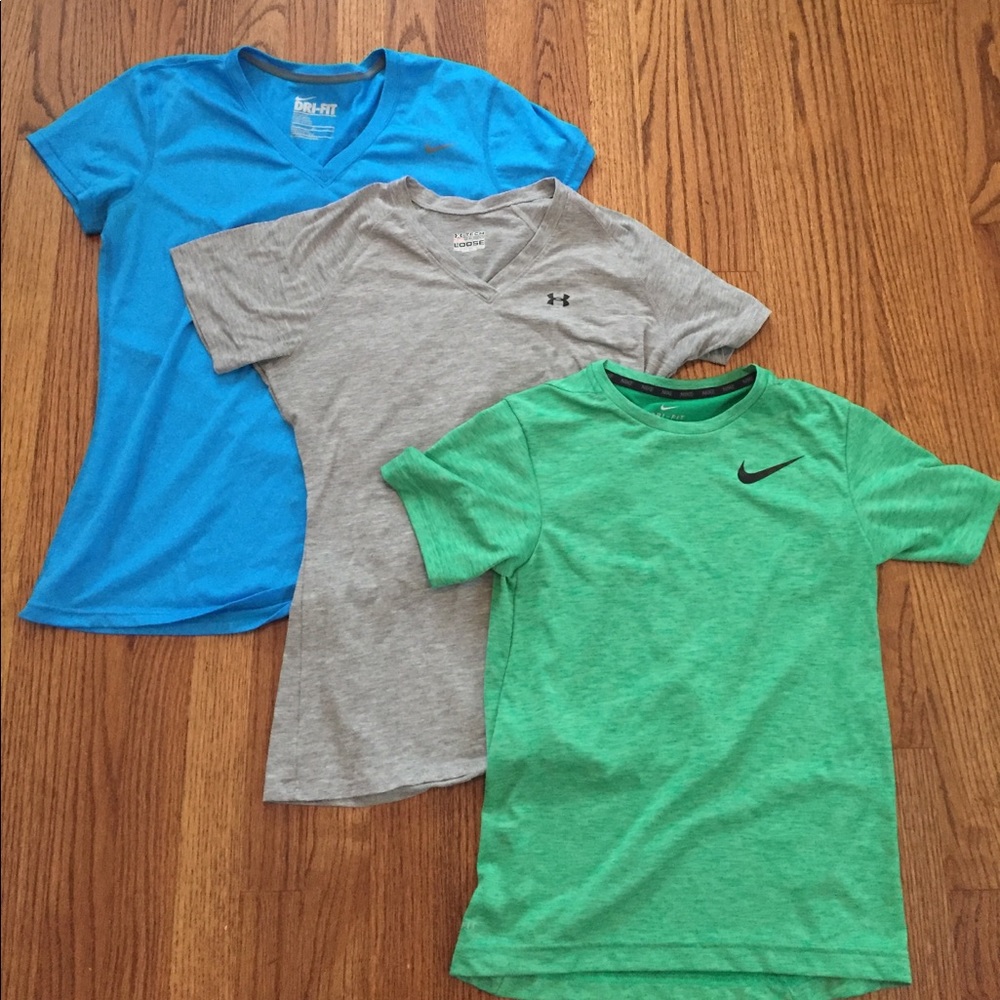 3 dri fit shirts, Nike, Under Armour and Nike