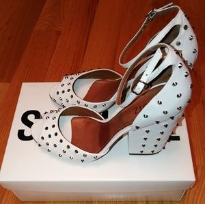 Schutz White With Silver Spikes Sandals