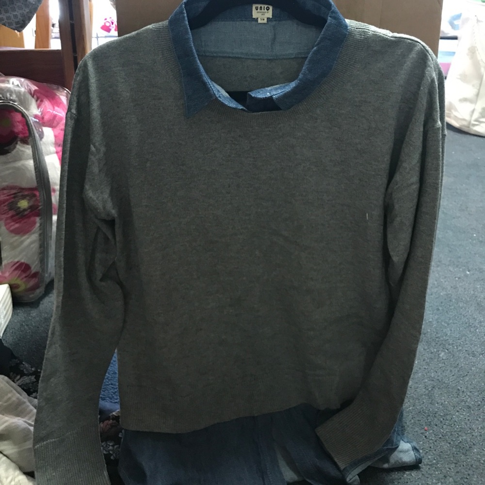 Grey Sweater with jean shirt