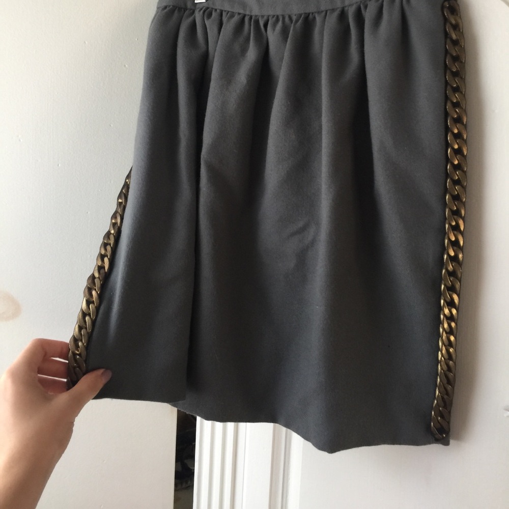 Gray Wool Skirt with Gold Chain detail.