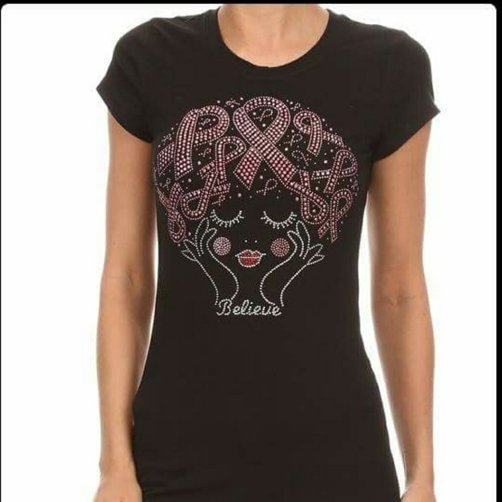 💥5-STARS 💕Breast Cancer Awareness Bling t-shirts - Picture 2 of 2