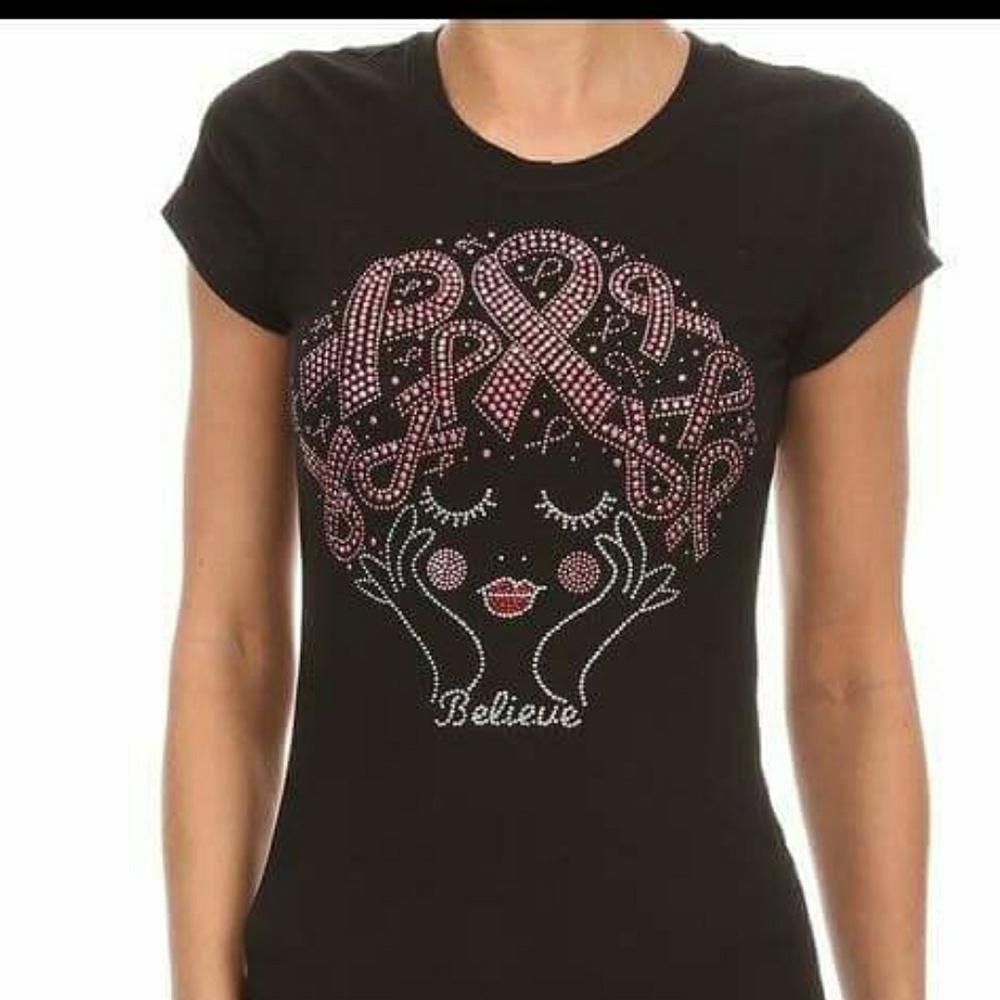 💥5-STARS 💕Breast Cancer Awareness Bling t-shirts