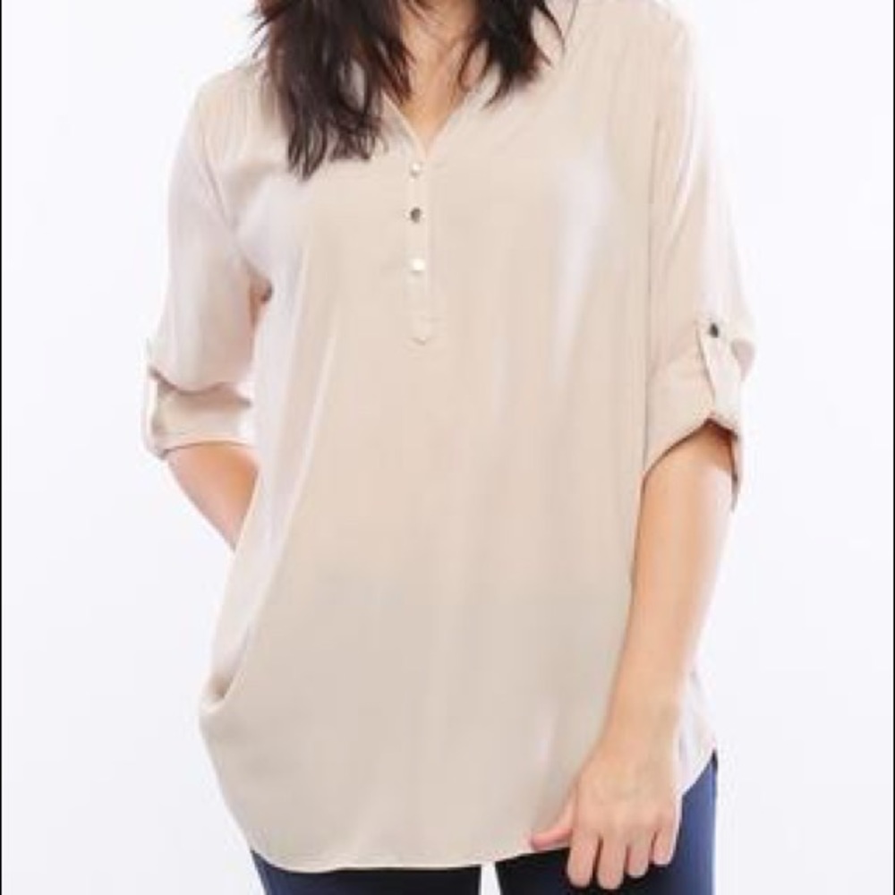 NWT Taupe Blouse with Crochet Shoulder Details