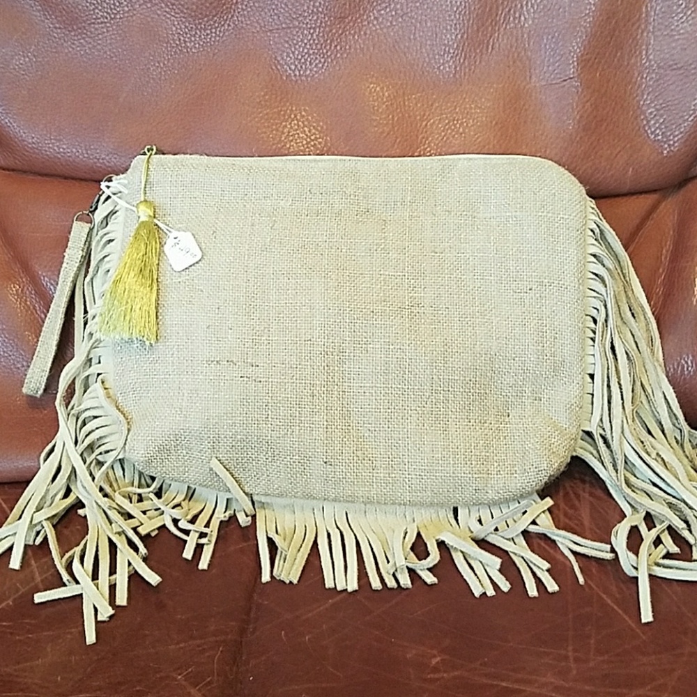New: Ranee's Burlap Fringe with Tassel Wristlet