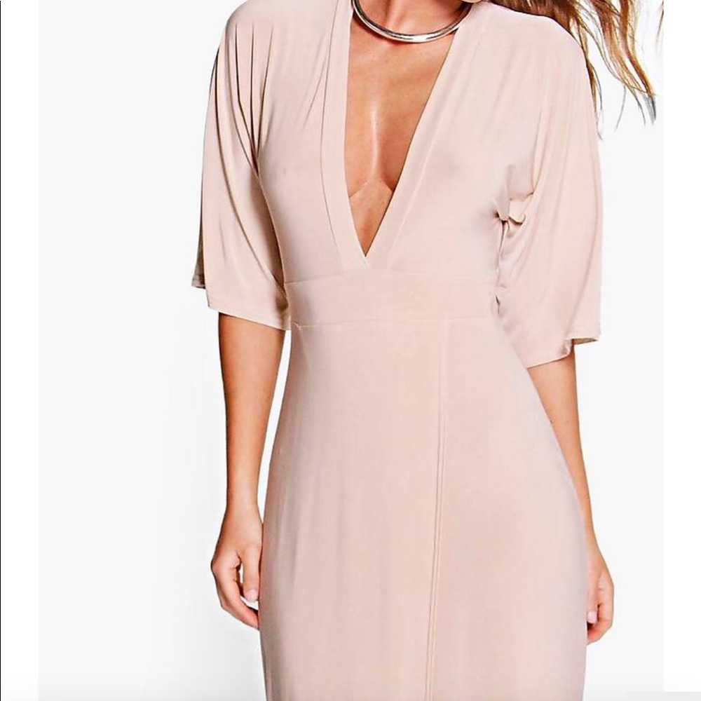 Sold!!! Boohoo nude kimono style dress