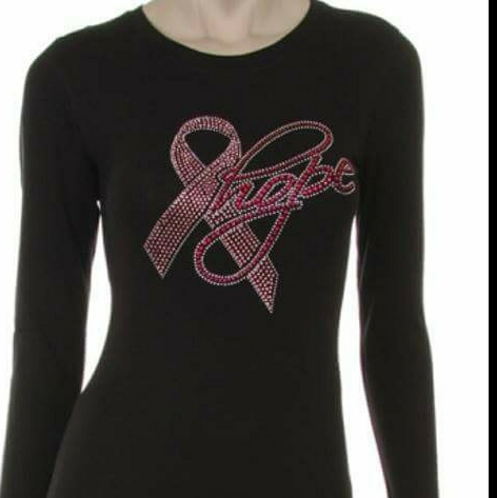 💕💥5-STARS Breast Cancer Awareness Bling T-shirts - Picture 1 of 2