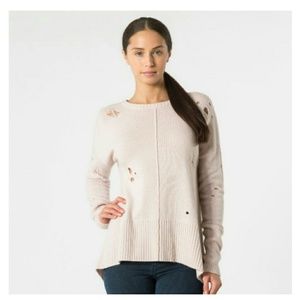 Distressed hi lo crew sweater