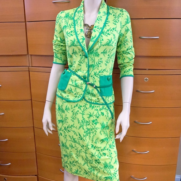 PENCIL SKIRT SET STRETCH GREEN MADE IN EUROPE - Picture 6 of 8