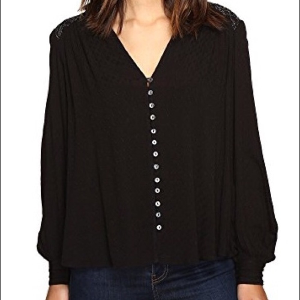 New FREE PEOPLE Embroidered Long Sleeve Top Sz M