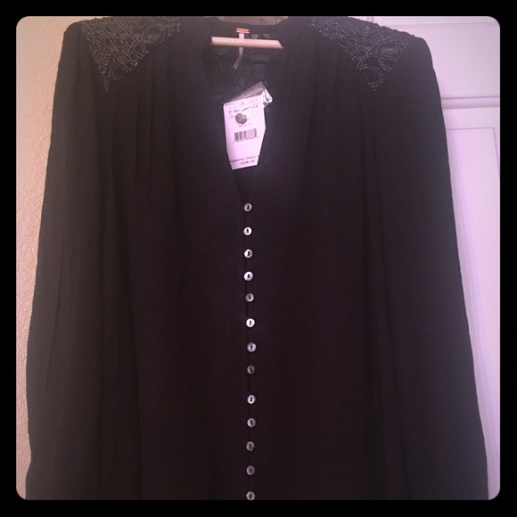 New FREE PEOPLE Embroidered Long Sleeve Top Sz M - Picture 4 of 8