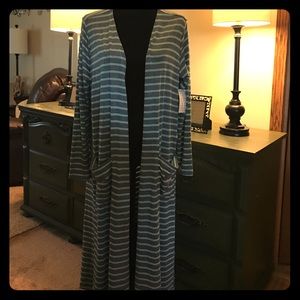 NWT lularoe sarah L gray/teal striped
