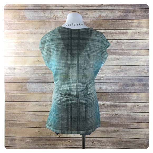 DKNY JEANS plaid drape sleeve top - Picture 3 of 5