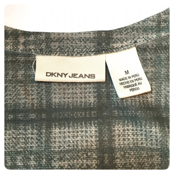 DKNY JEANS plaid drape sleeve top - Picture 4 of 5