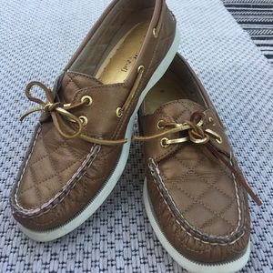 Tan and gold sperrys